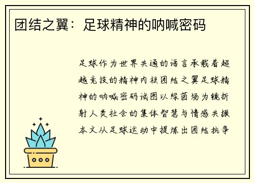 团结之翼：足球精神的呐喊密码