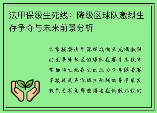 法甲保级生死线：降级区球队激烈生存争夺与未来前景分析
