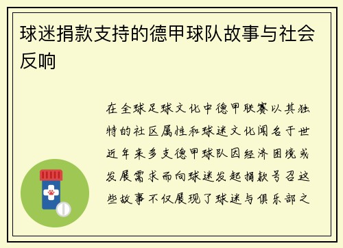 球迷捐款支持的德甲球队故事与社会反响